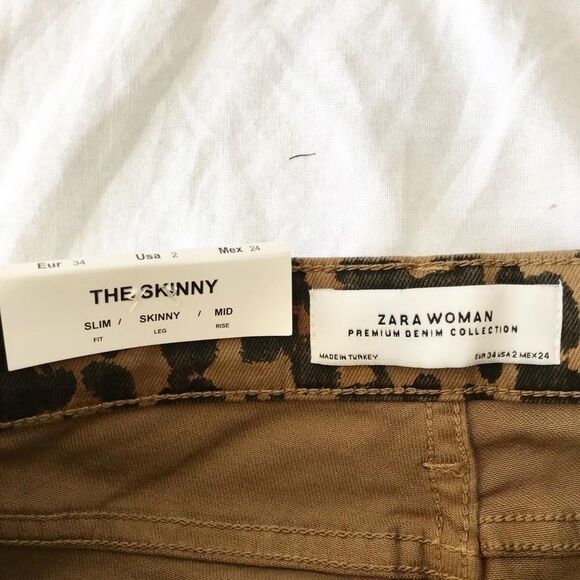 Zara leopard print velvet stripe skinny jeans 34/2 - Picture 10 of 12